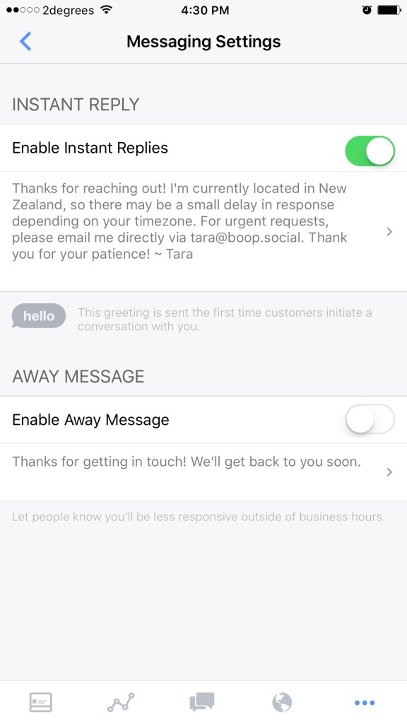 Facebook Page app Instant Reply